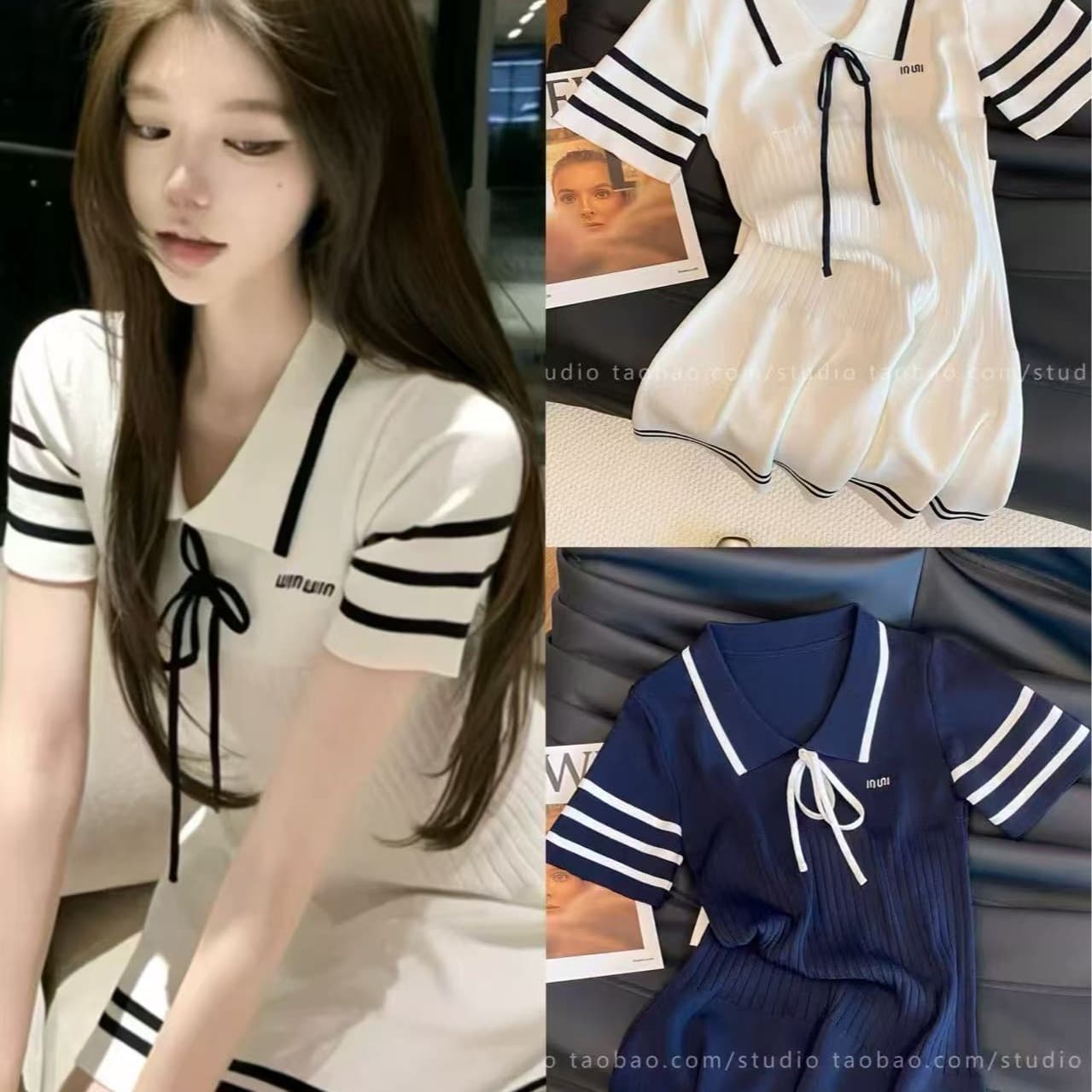 작은 샤넬 스타일 학원 스타일 POLO 칼라 니트 여성 드레스 여름 품격 미니 스커트 작은 대중 패치워크 색상 슬림해 보이는 연령 감소 치마 이미지 5