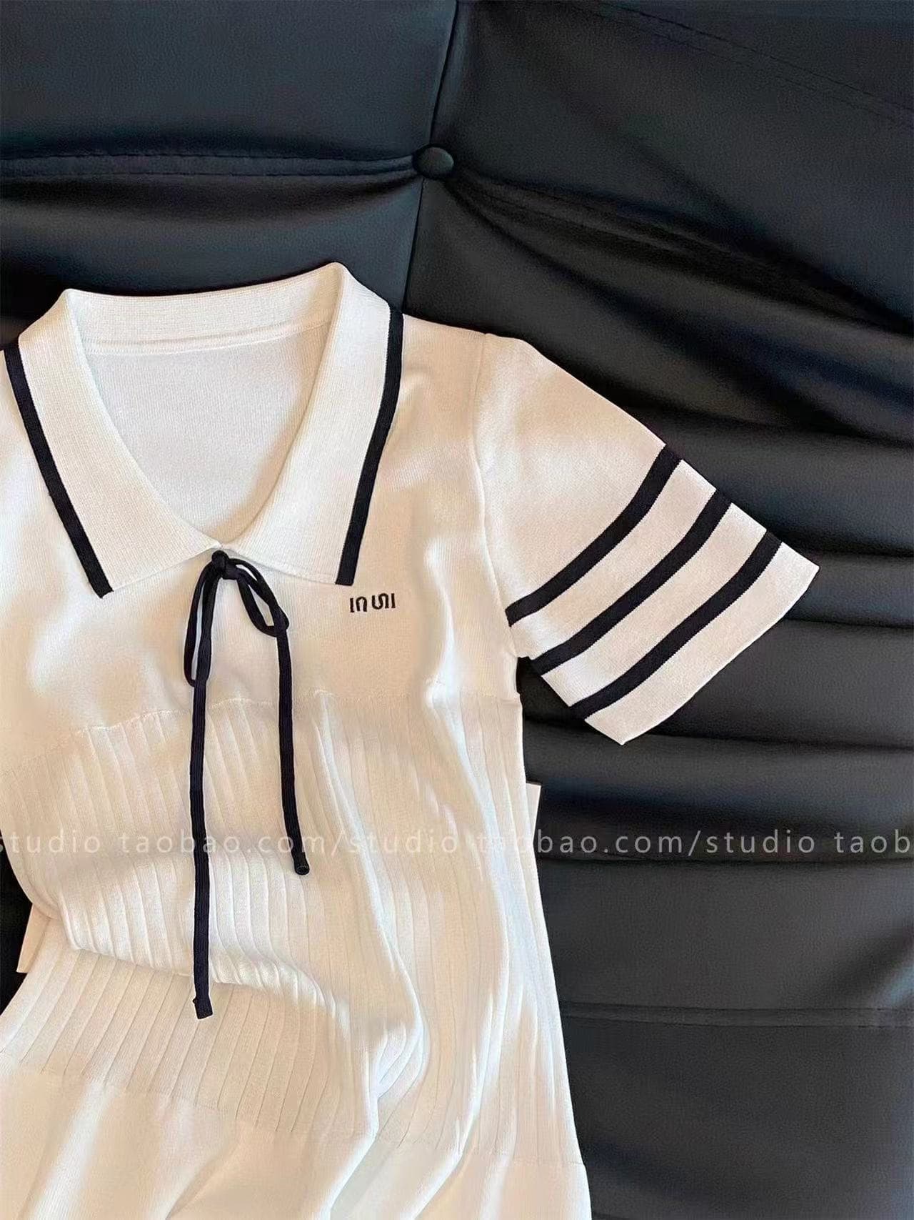 작은 샤넬 스타일 학원 스타일 POLO 칼라 니트 여성 드레스 여름 품격 미니 스커트 작은 대중 패치워크 색상 슬림해 보이는 연령 감소 치마 상세 이미지 2