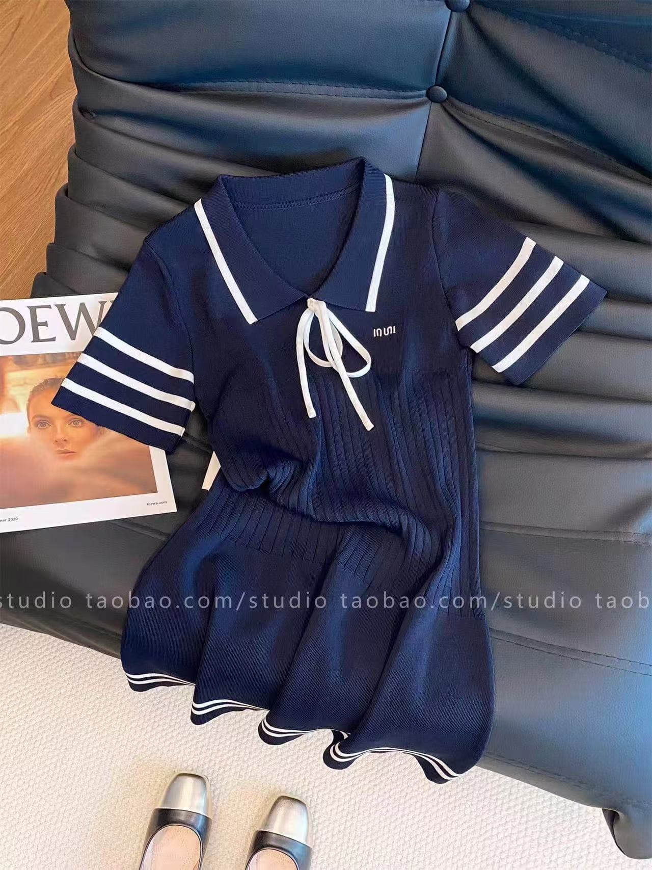 작은 샤넬 스타일 학원 스타일 POLO 칼라 니트 여성 드레스 여름 품격 미니 스커트 작은 대중 패치워크 색상 슬림해 보이는 연령 감소 치마 상세 이미지 8