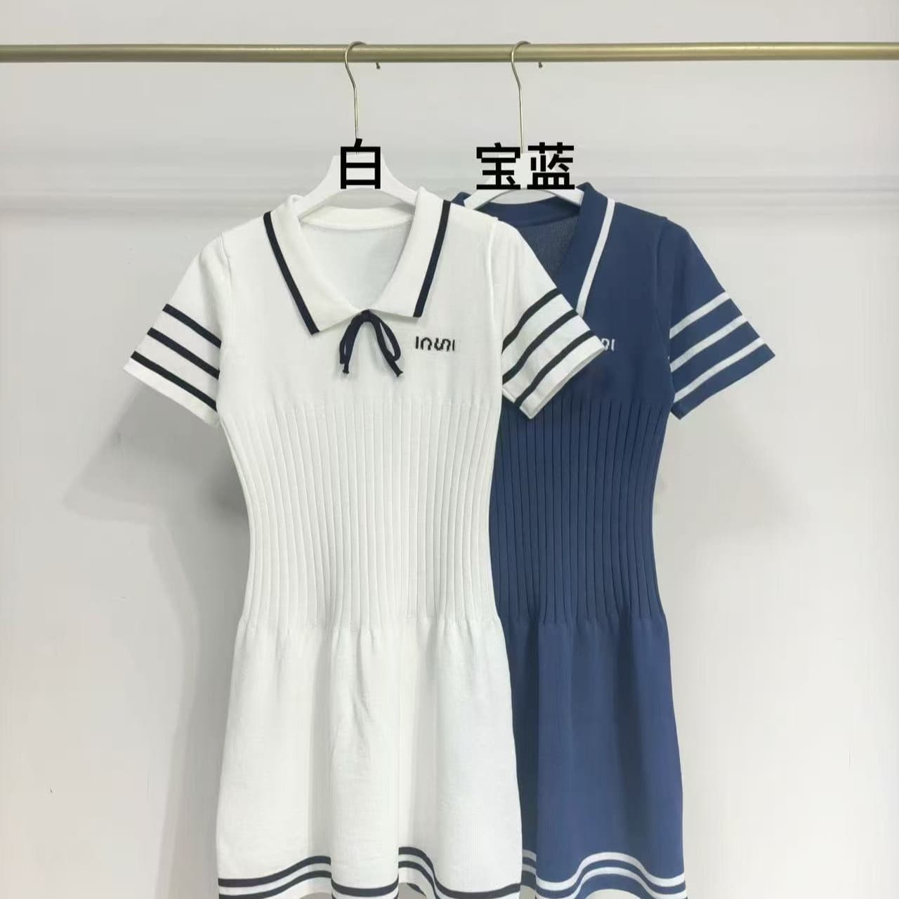 작은 샤넬 스타일 학원 스타일 POLO 칼라 니트 여성 드레스 여름 품격 미니 스커트 작은 대중 패치워크 색상 슬림해 보이는 연령 감소 치마 이미지 3