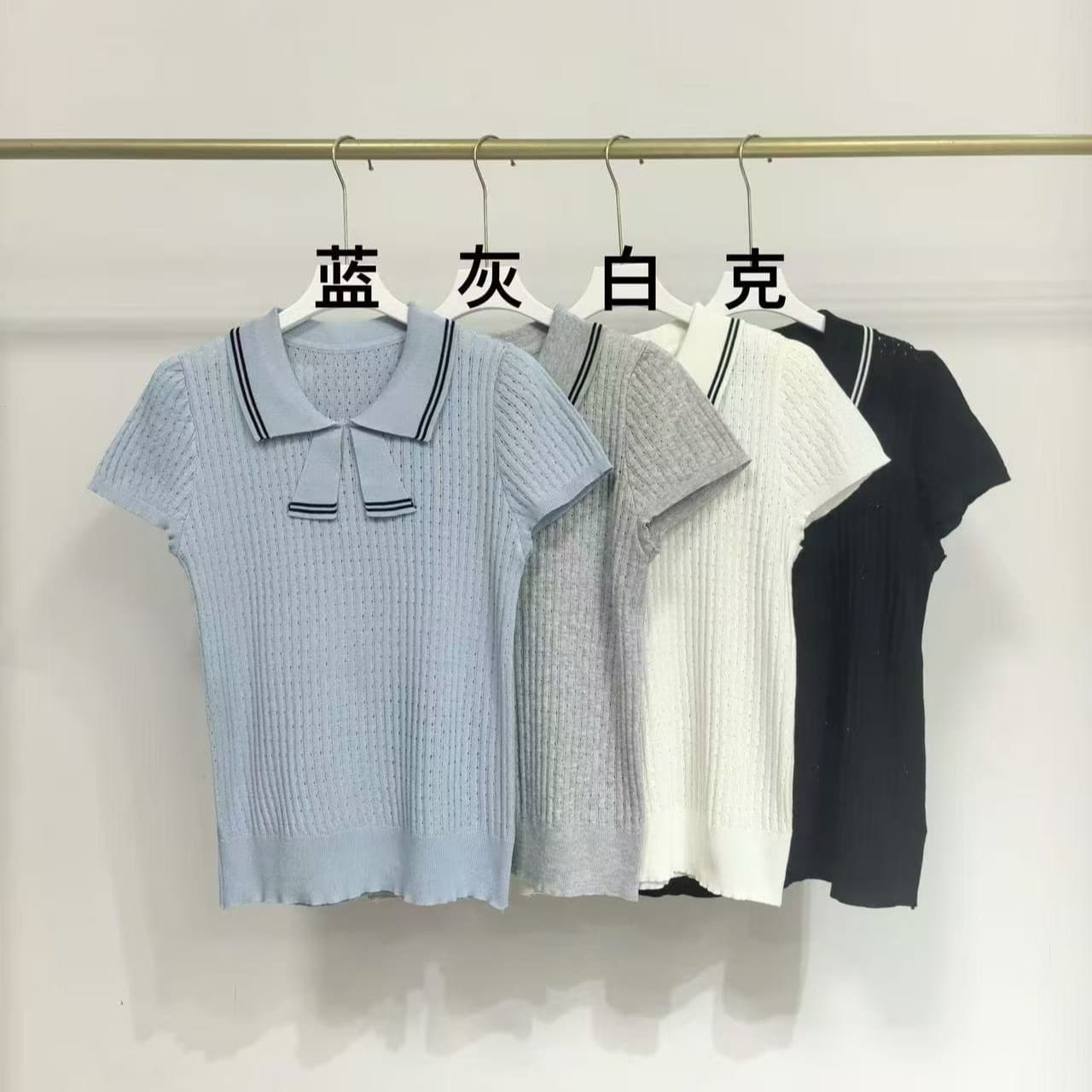 레트로 한 부서 Chic POLO 칼라 반팔 니트 맨위 여성 여름 디자인 센스 몸매 가꾸기 쇼트 스타일 출퇴근 기본 셔츠 이미지 4