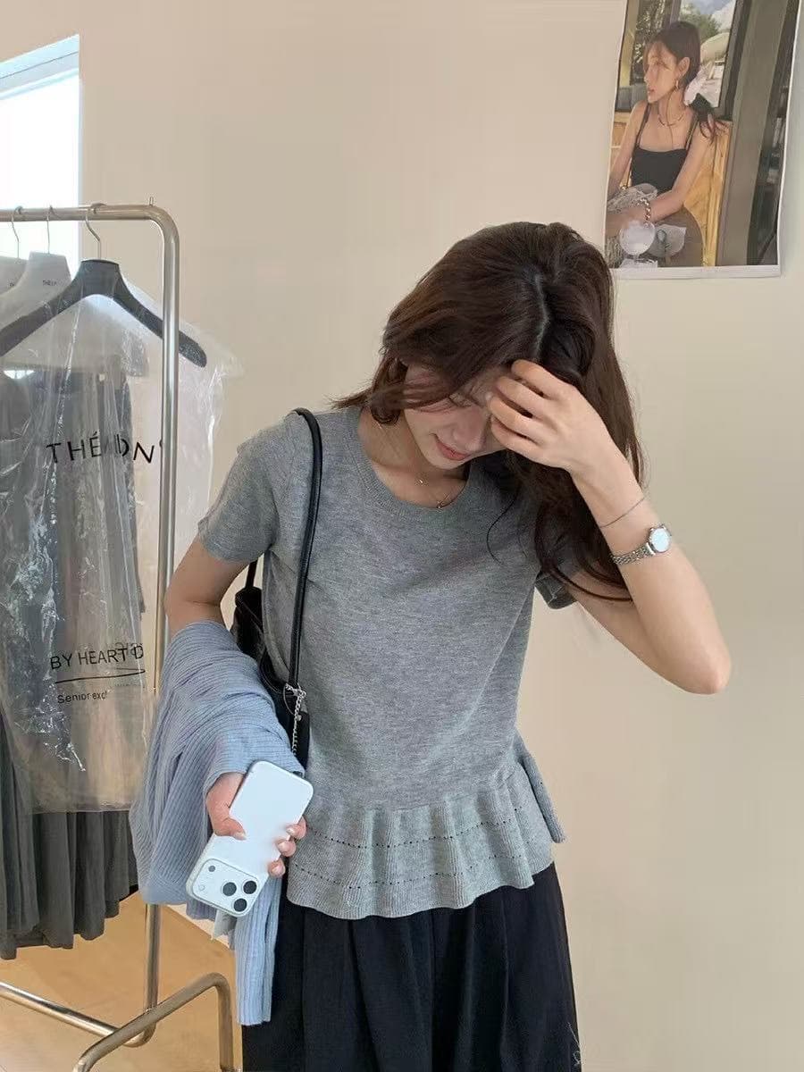 한 부서 화이트 레이스 긍정적 인 어깨 반팔 티셔츠 여성 여름 디자인 센스 허리 수축 쇼트 스타일 니트 동정 아름다운 맨위 상세 이미지 4