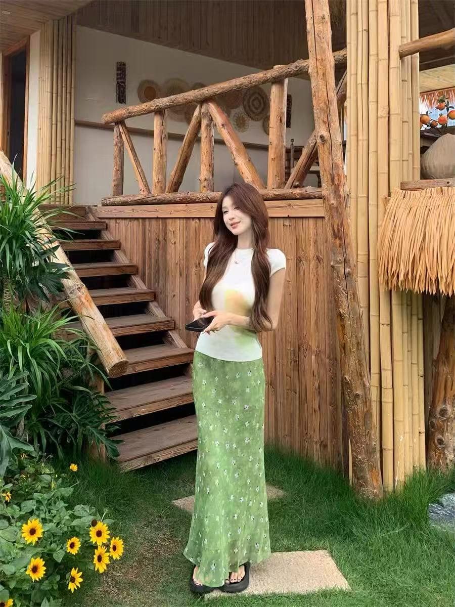 한 부서 휴가 바람 세트 여성 여름 2026 새로운 나비 매듭 몸매 가꾸기 티셔츠 슬림해 보이는 품격 다용도 상세 이미지 1