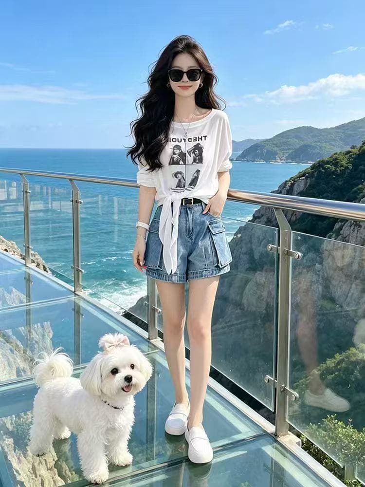 자외선 차단 블라우스 여성 얇은 스타일 여름 2026 새로운 느긋한 바람 해변가 착용 가져 가라. 프린트 루즈핏 화이트 긴팔 티셔츠 이미지 3