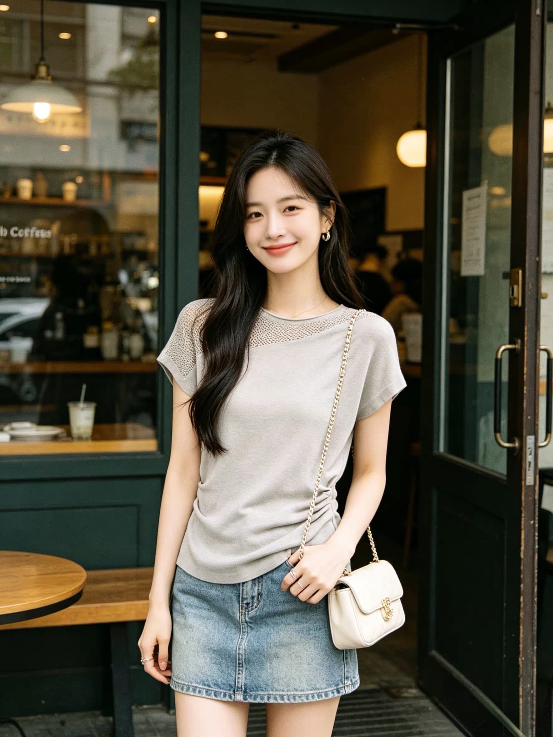 한 부서 연령 감소 다용도 주름 허리 수축 슬림해 보이는 패치워크 홀로우 아웃 티셔츠 반팔 페이크 레이어드 맨위 여름 상세 이미지 5