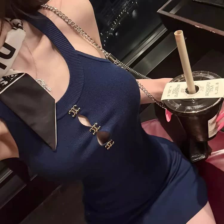 진한 파란색 로얄 자매 센스 행침 목 여성 드레스 섹시함 핫걸 몸매 가꾸기 슬림해 보이는 타이트 스커트 명문 여성 연회 작은 드레스 이미지 3