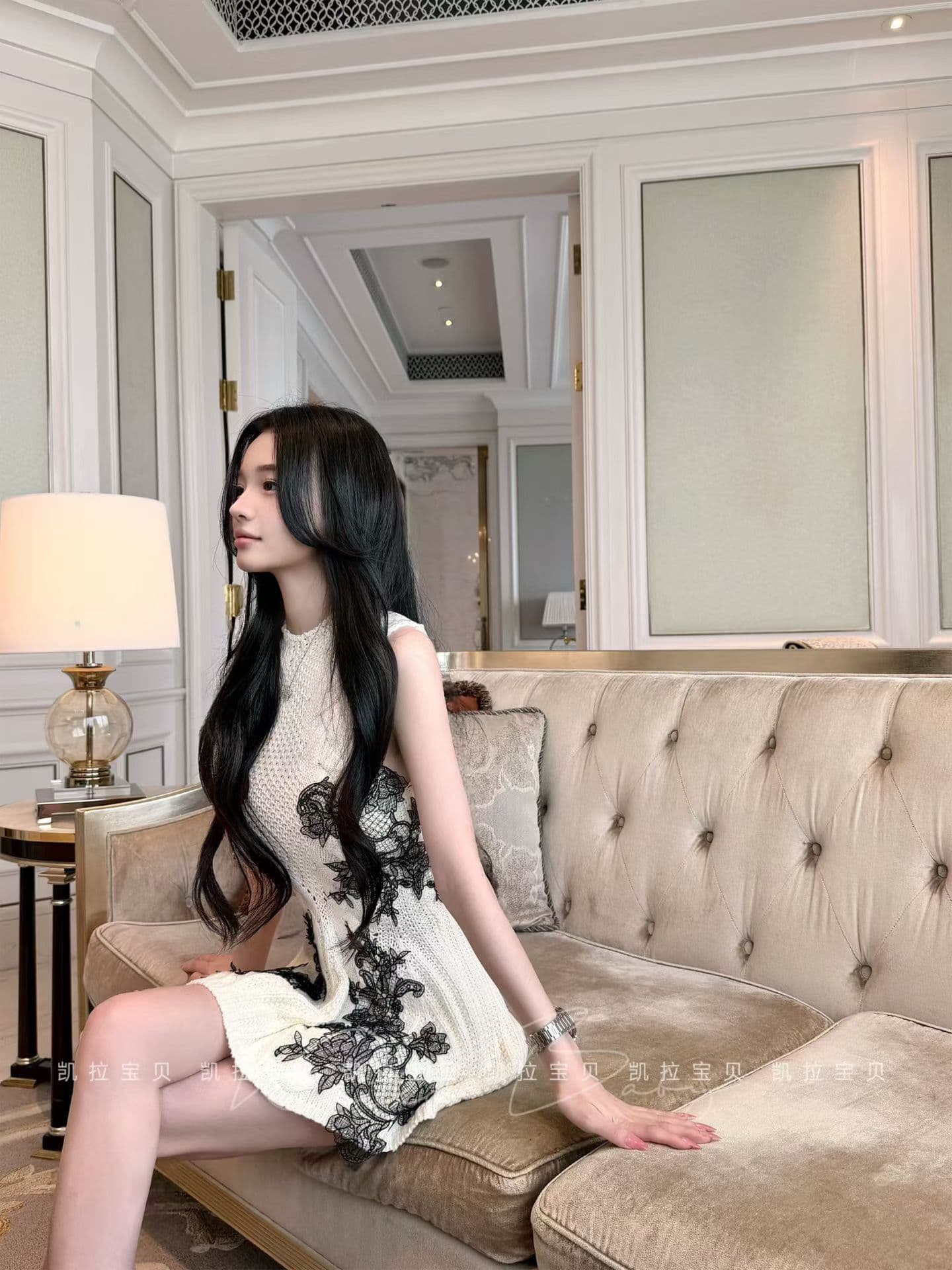 안개 계곡 건강 꽃 우아함 민소매 레이스 여성 드레스 몸매 가꾸기 허리 수축 A라인 스커트 빛 럭셔리 고대 조기 품격 니트 원피스 이미지 2