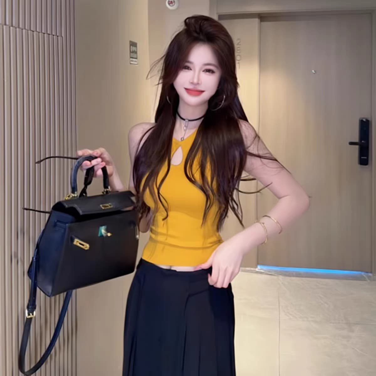 한 부서 순수한 욕망 섹시함 홀로우 아웃 행침 목 캐미솔 여름 몸매 가꾸기 슬림해 보이는 핫걸 바람 아름다운 민소매 맨위 상세 이미지 7