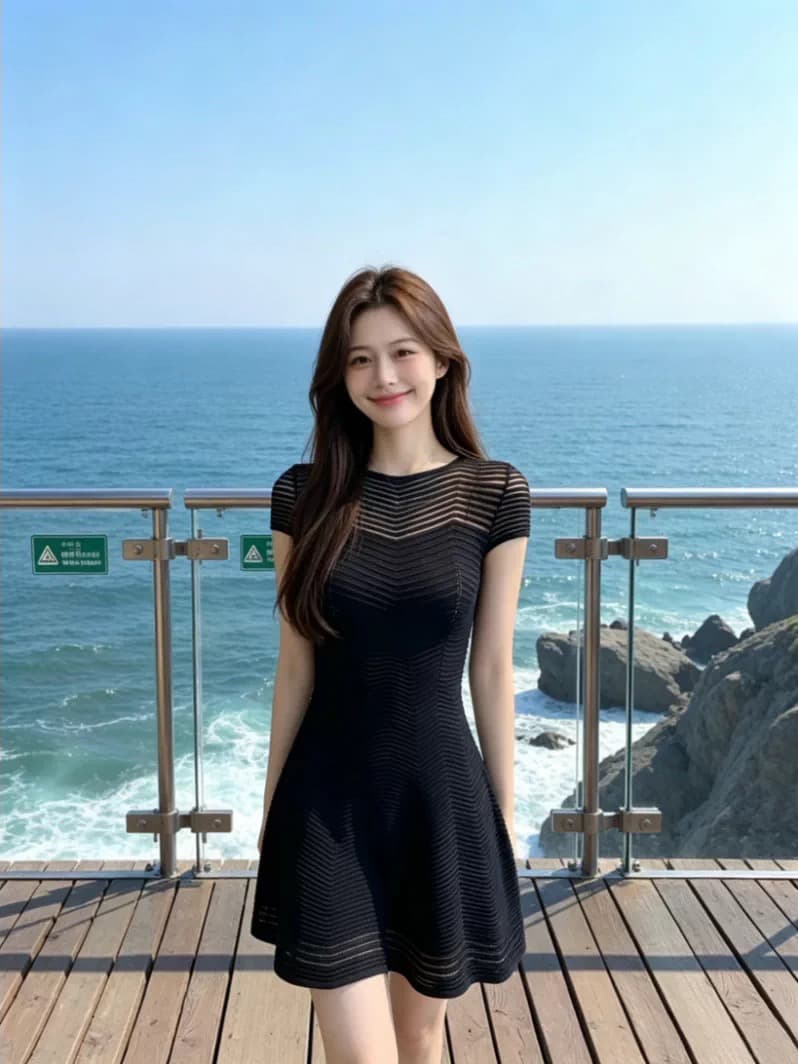 순수한 욕망 품격 홀로우 아웃 패치워크 물결무늬 3 차원 스트라이프 니트 여성 드레스 여름 2026 새로운 허리 수축 미니 스커트 상세 이미지 3