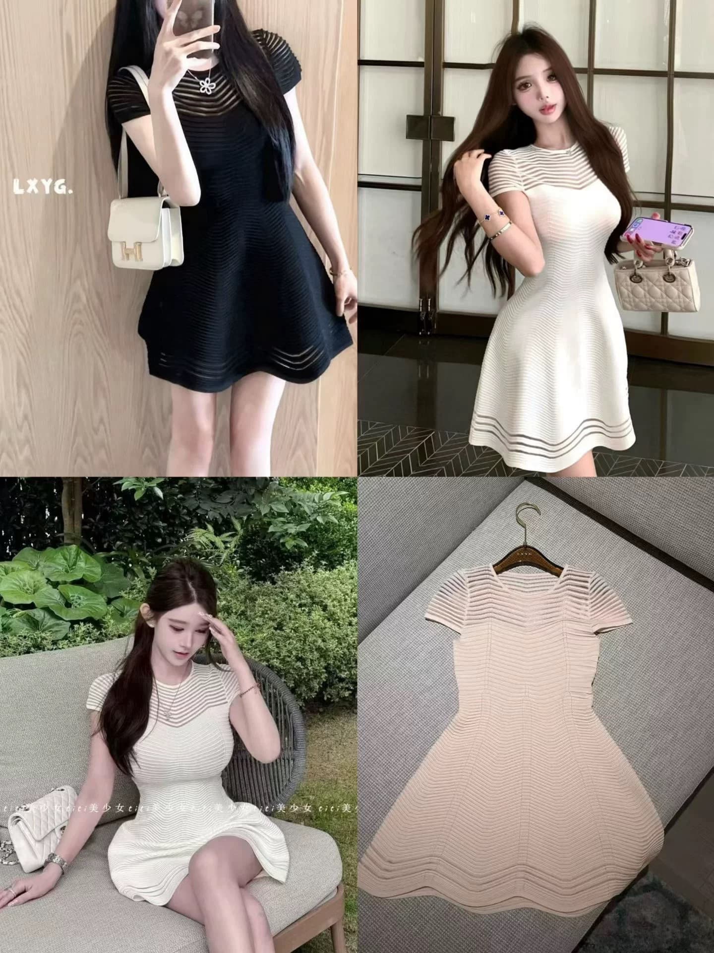 프랑스식 빛 럭셔리 품격 명문 여성 작은 샤넬 스타일 시스루 홀로우 아웃 반팔 작은 드레스 치마 드레스 플리츠 한 마디 미니 스커트 상세 이미지 5
