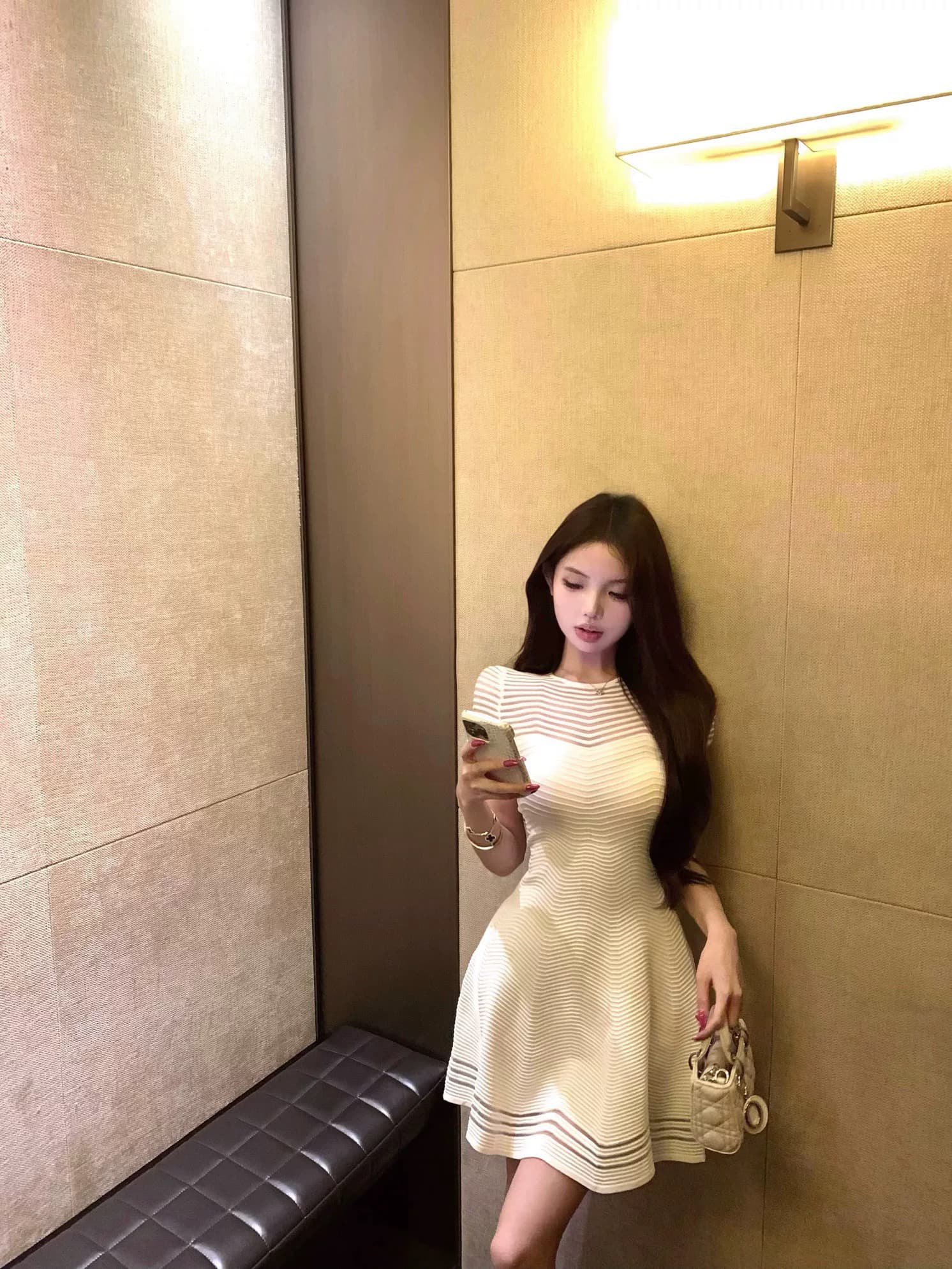 프랑스식 빛 럭셔리 품격 명문 여성 작은 샤넬 스타일 시스루 홀로우 아웃 반팔 작은 드레스 치마 드레스 플리츠 한 마디 미니 스커트 상세 이미지 6