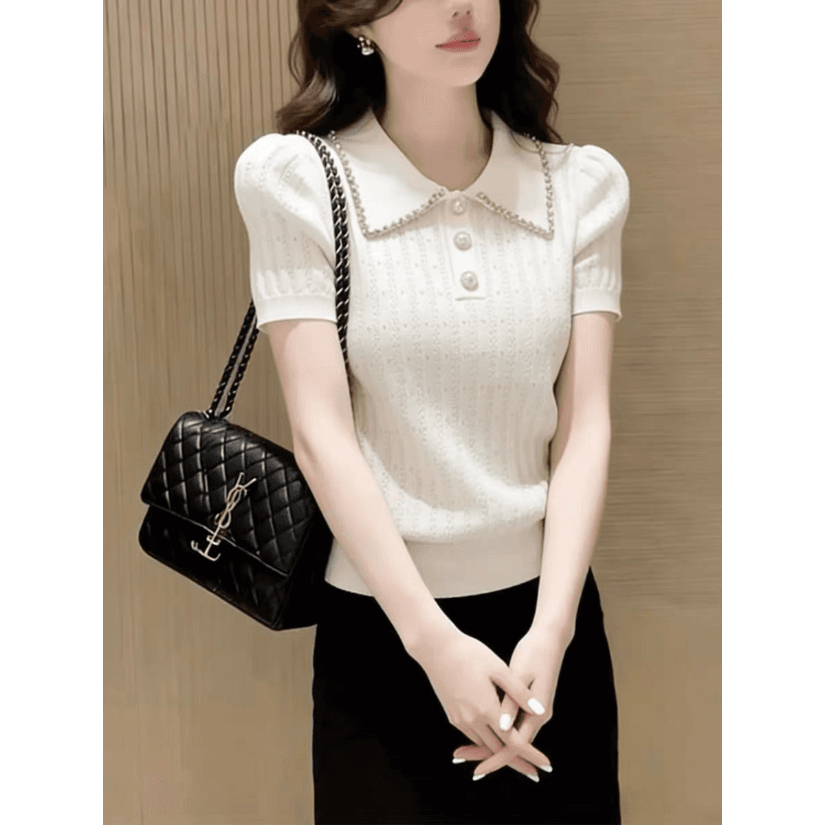 보존 섹션 추천 한 부서 무거운 작업 다이아몬드 세팅 POLO 칼라 반팔 니트 스웨터 여성 여름 자이언트 잘 생긴 아름다운 맨위 이미지 5