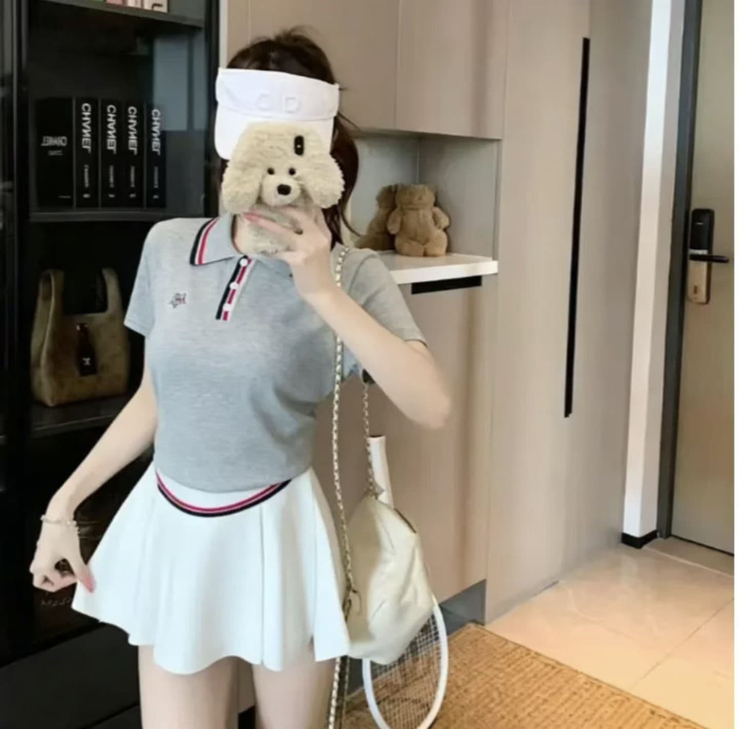 배드민턴 골프 산소 소녀 네트워킹 공 시리즈 후아 남편 그리드 니트 POLO 칼라 니트 스웨터 이미지 2