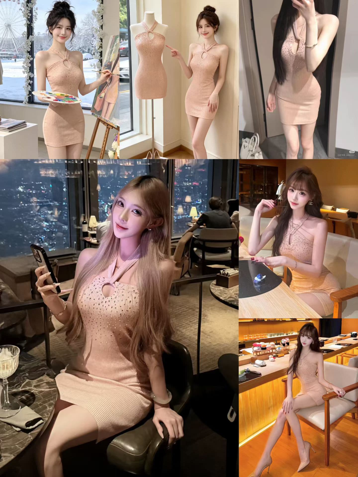 프랑스식 순수한 욕망 행침 목 십자가 홀로우 아웃 니트 여성 드레스 여름 드레스 새로운 핫걸 바람 허리 수축 슬림해 보이는 타이트 스커트 상세 이미지 7
