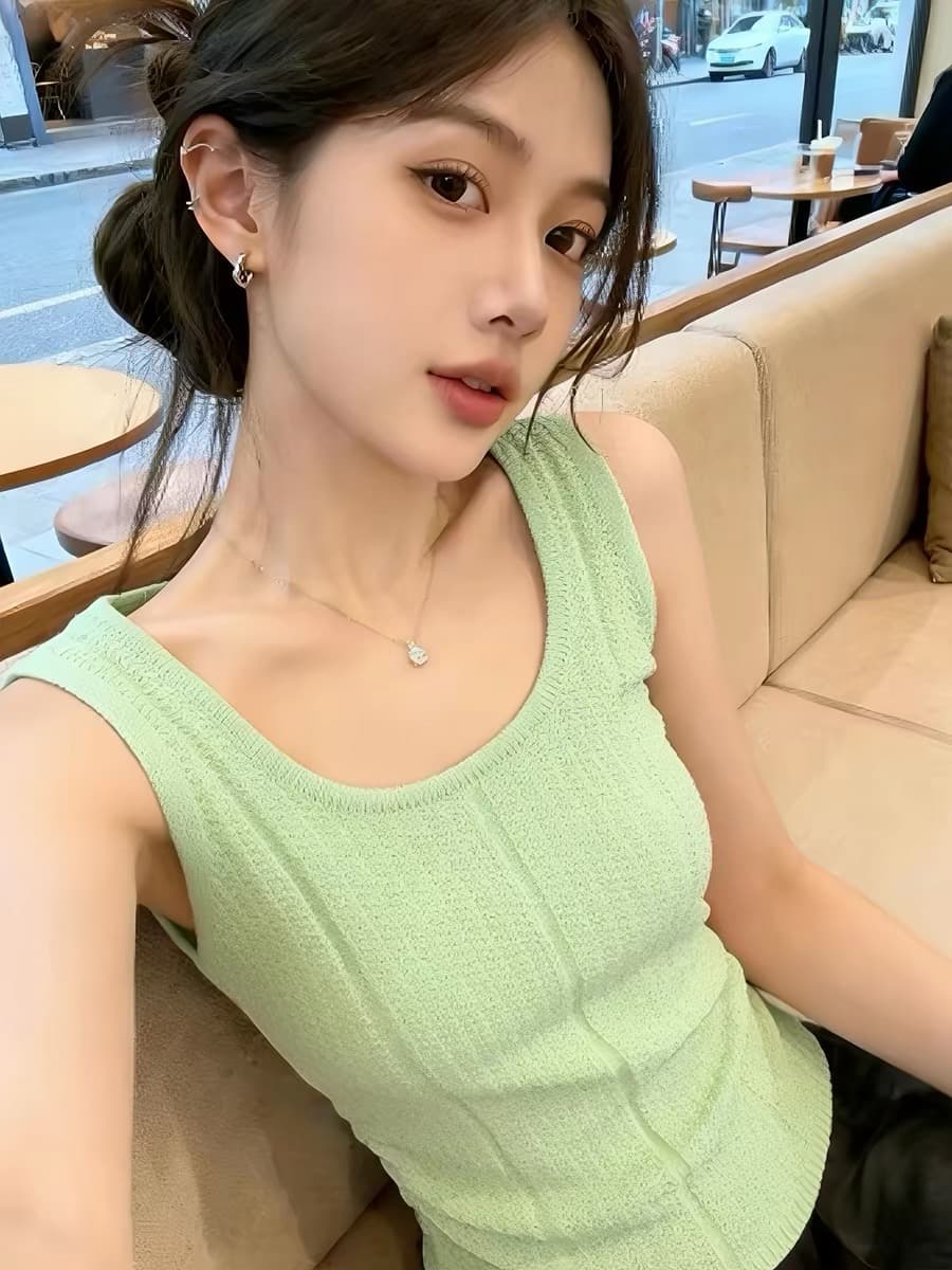 한 부서 레트로 민소매 니트 조끼 여성 2026 여름 새로운 녹색 슈퍼 몸매 가꾸기 슬림해 보이는 다용도 출퇴근 맨위 상세 이미지 2