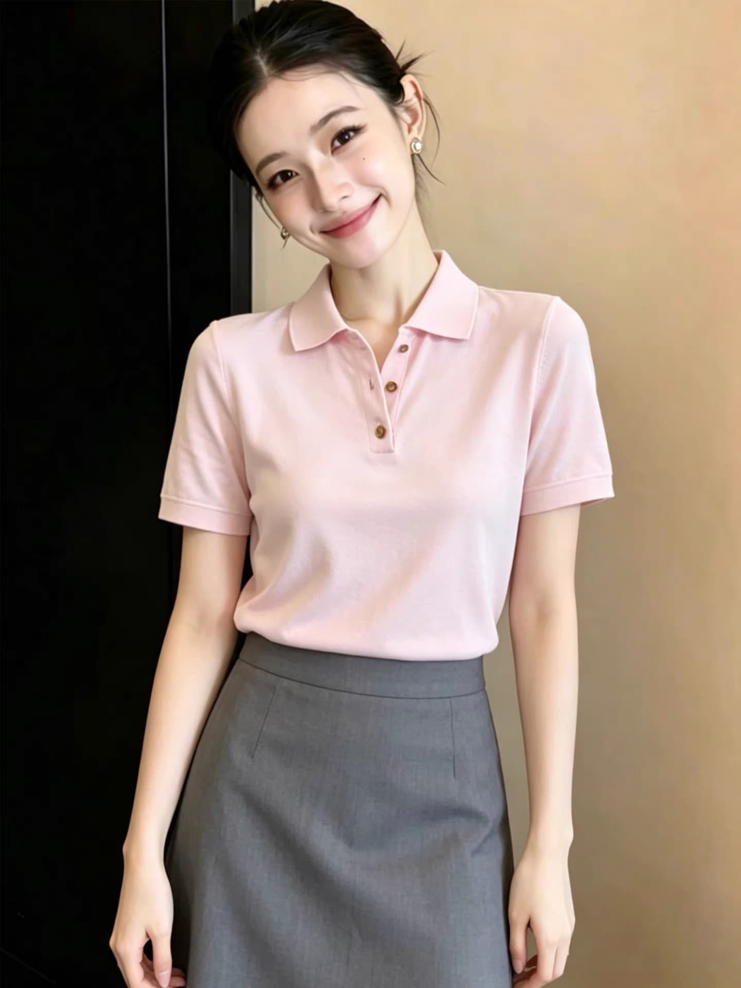 한 부서 POLO 칼라 얼음 실크 반팔 티셔츠 여성 2026 새로운 여름 폭발 허리 수축 슬림해 보이는 다용도 니트 맨위 이미지 2
