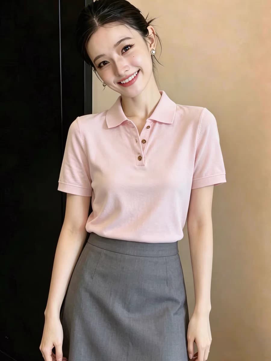 한 부서 POLO 칼라 얼음 실크 반팔 티셔츠 여성 2026 새로운 여름 폭발 허리 수축 슬림해 보이는 다용도 니트 맨위 이미지 4