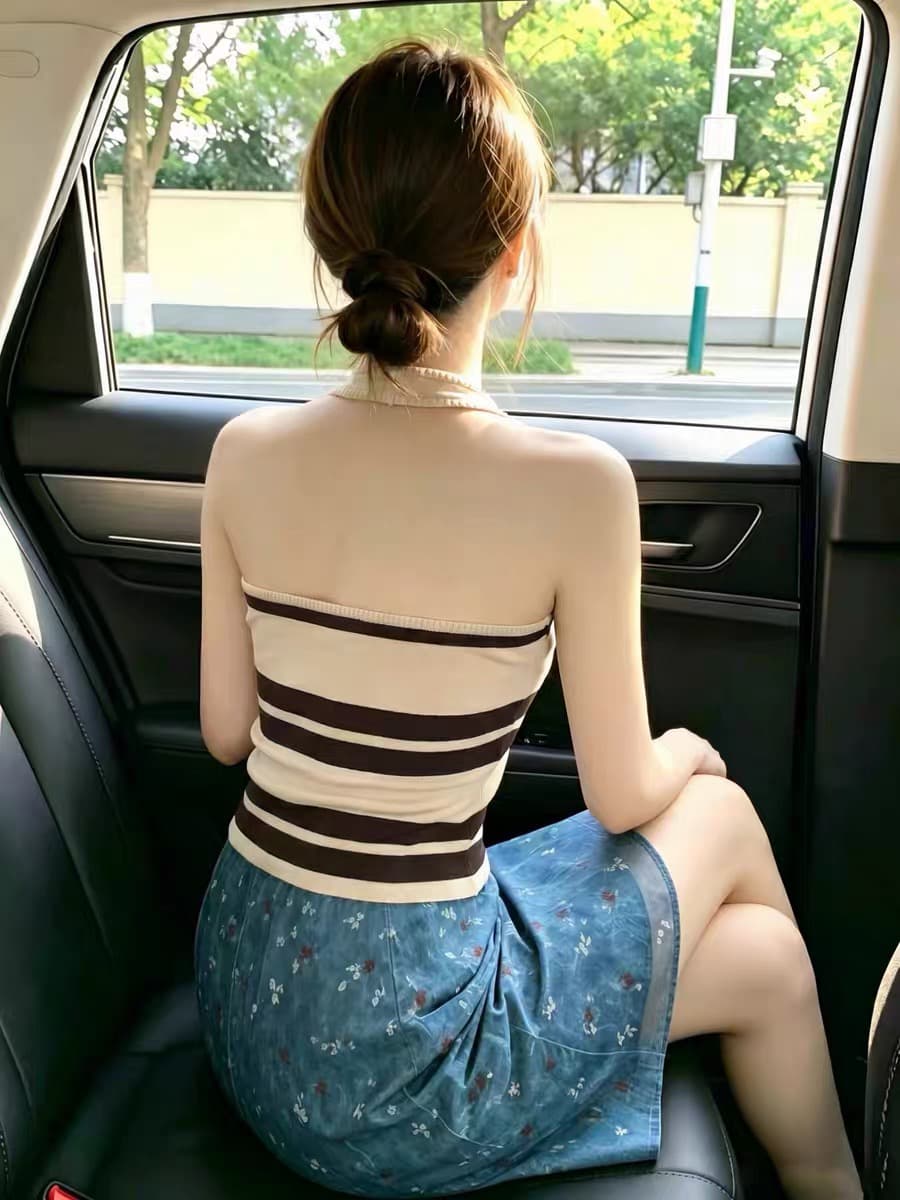 한 부서 디자인 센스 행침 목 단추 라운드 넥 색상 스트라이프 니트 조끼 여성 여름 몸매 가꾸기 슬림해 보이는 백리스 맨위 상세 이미지 4