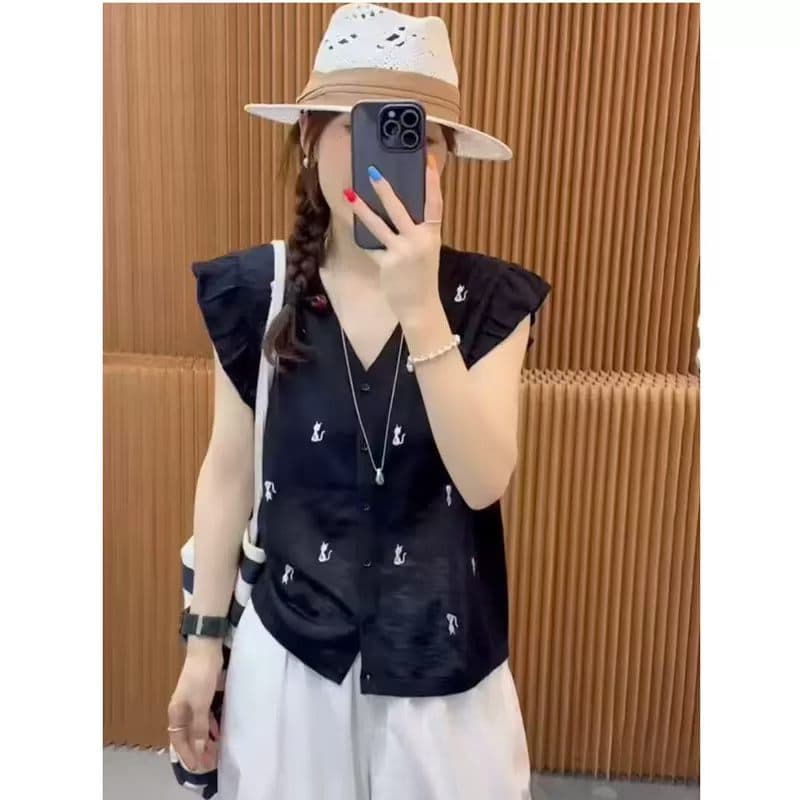 새끼 고양이 자수 Feifei 소매 얼음 실크 니트 오픈 가디건 여성 유럽 역 2026 여름 새로운 유럽 상품 여성 의류 맨위 트렌디 이미지 2