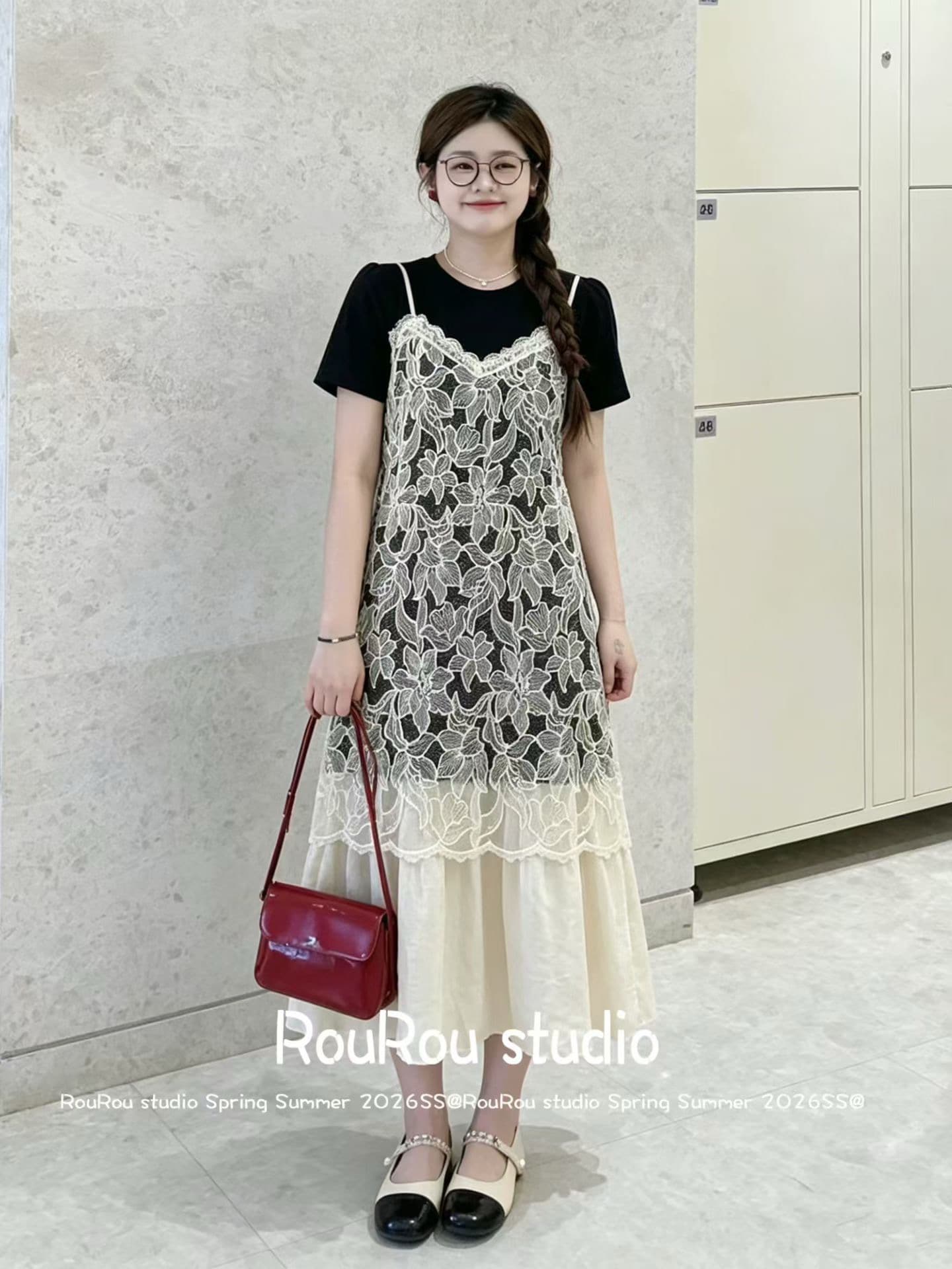 프랑스식 무거운 작업 레이스 자카드 패치워크 치마 아이들 여름 빅 사이즈 통통한 여동생 디자인 센스 품격 슬림해 보이는 드레스 상세 이미지 2