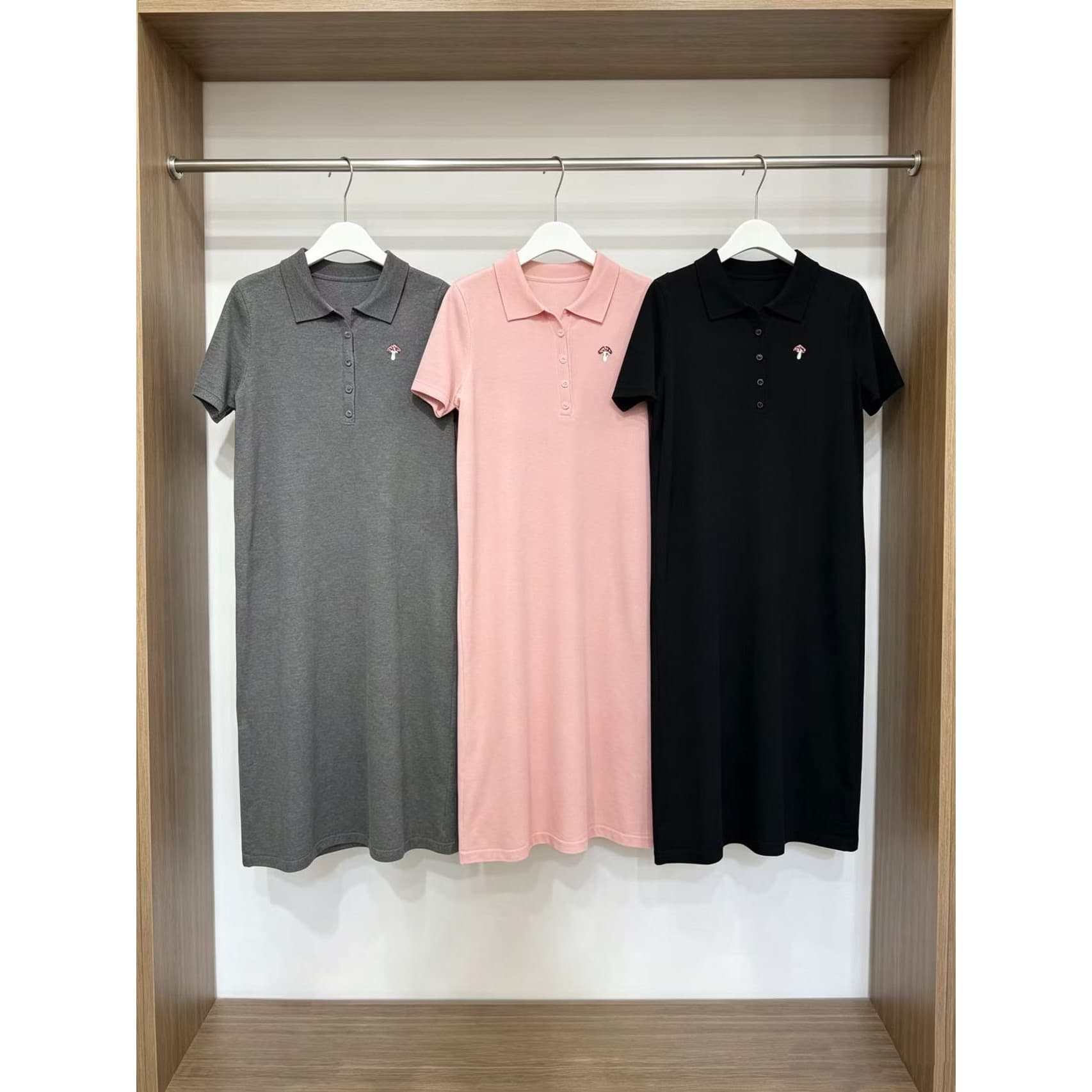 작은 벚꽃 2026 여름 새로운 자수 POLO 칼라 드레스 반팔 슬림해 보이는 한 마디 티셔츠 치마 여성 상세 이미지 5