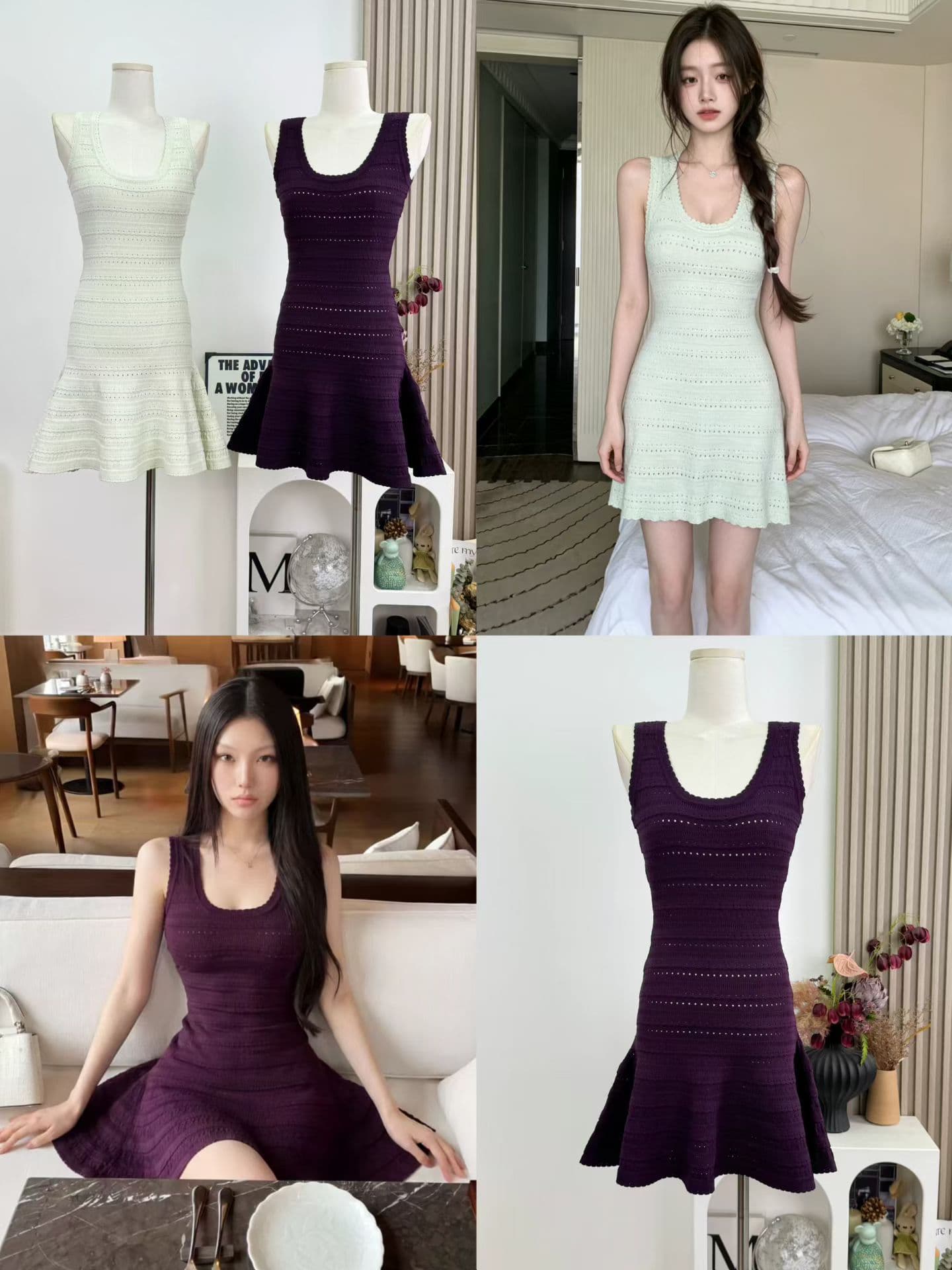 okmashop 녹색 이순신 제직 꿈 니트 슬립 여성 드레스 여름 품격 순수한 욕망 미니 스커트 허리 수축 치마 상세 이미지 1