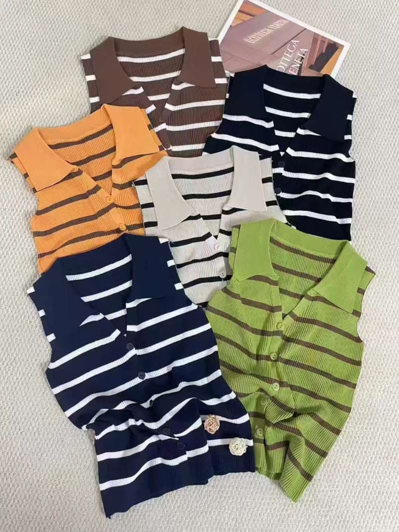 한 부서 품격 polo 폴로 칼라 민소매 니트 조끼 여성 2026 여름 새로운 싱글 줄 버튼 외출용 오픈 가디건 맨위 상세 이미지 9