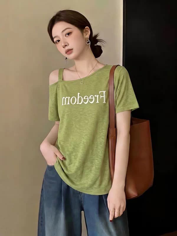 한국 스타일 빛 럭셔리 보트넥 오프숄더 대나무 마디 마 민소매 여름 새로운 느긋한 바람 니트 스웨터 티셔츠 맨위 여성 의류