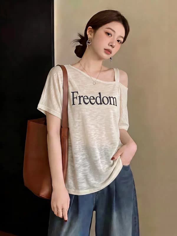 한국 스타일 빛 럭셔리 보트넥 오프숄더 대나무 마디 마 민소매 여름 새로운 느긋한 바람 니트 스웨터 티셔츠 맨위 여성 의류 상세 이미지 2