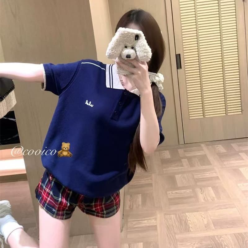 한국 스타일 배색 니트 스웨터 여성 2026 여름 새로운 느긋한 레트로 출퇴근 개성 연령 감소 Chic 패션 맨위 이미지 5