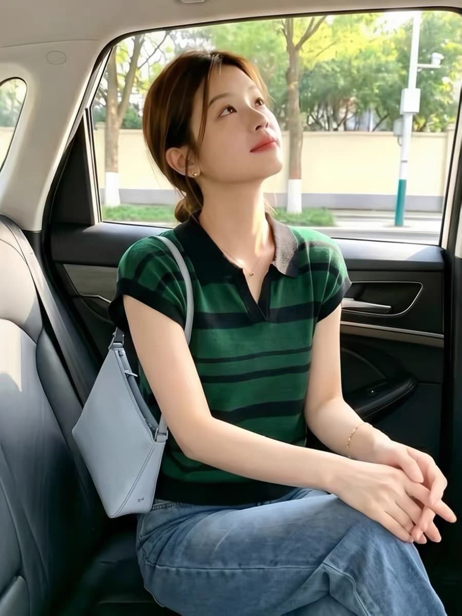 광저우 열세 개 높음 물품 폭발 한 부서 레트로 스트라이프 POLO 칼라 반팔 니트 스웨터 출퇴근 맨위 여성 여름 이미지 4
