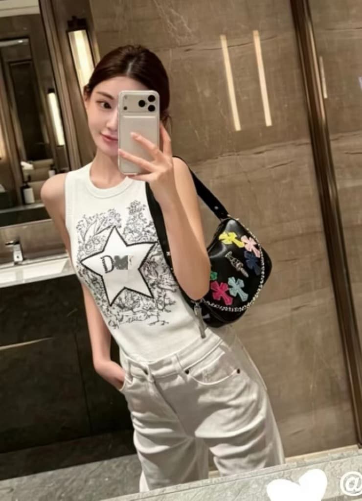 조수 브랜드 니트 d 홈 자수 오각형 별 알파벳 민소매 조끼 몸매 가꾸기 슬림해 보이는 여성 셔츠 26 년 여름 새로운 이미지 4