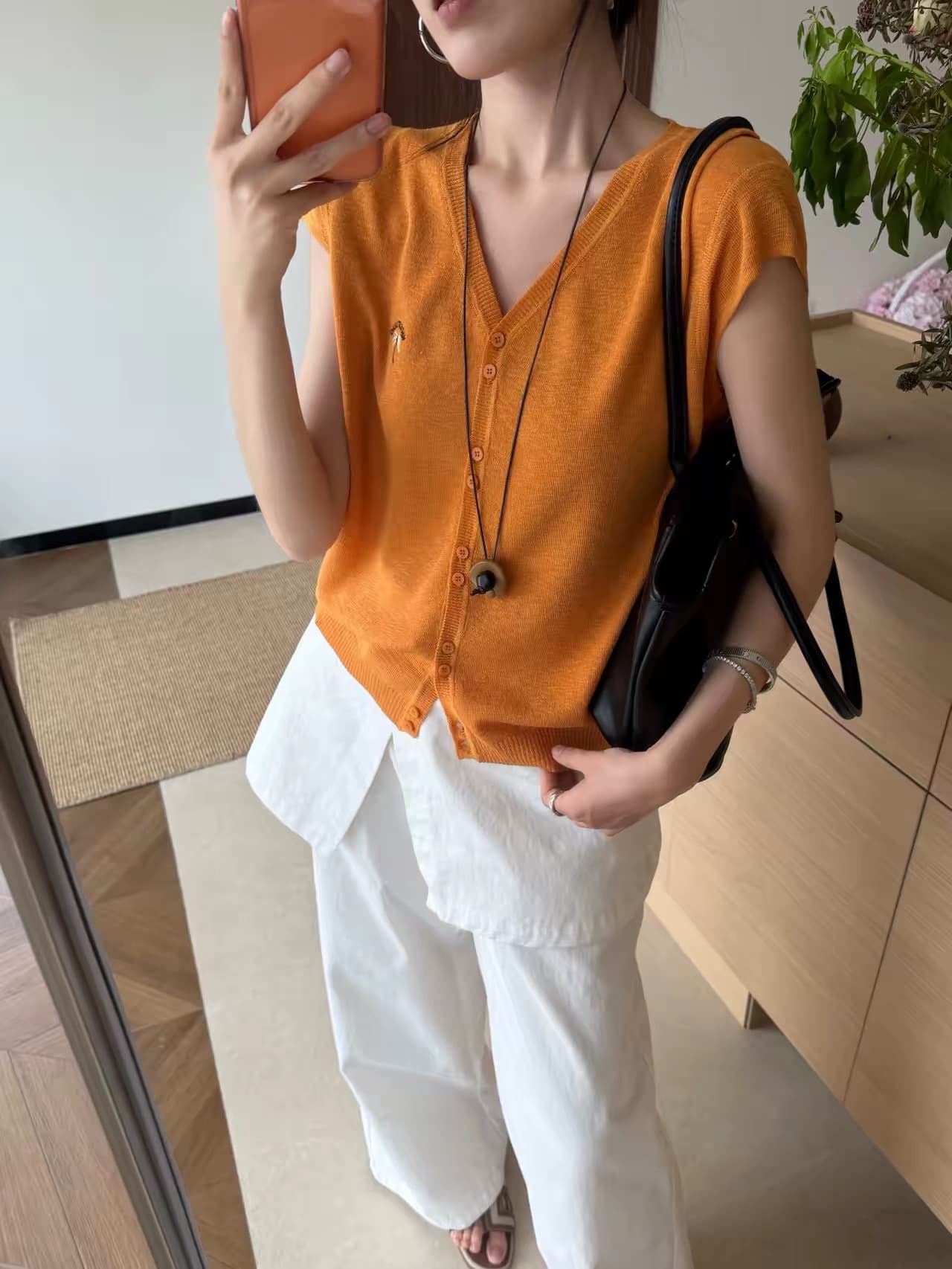 익스트림 제인 빛 요리 한 바람 V넥 자수 단추 오픈 가디건 여성 26 여름 얇은 스타일 Feifei 소매 미니멀리즘 품격 다용도 맨위 상세 이미지 8