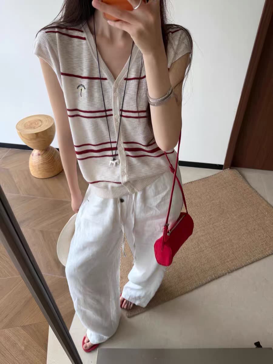 익스트림 제인 빛 요리 한 바람 V넥 자수 단추 오픈 가디건 여성 26 여름 얇은 스타일 Feifei 소매 미니멀리즘 품격 다용도 맨위 상세 이미지 10
