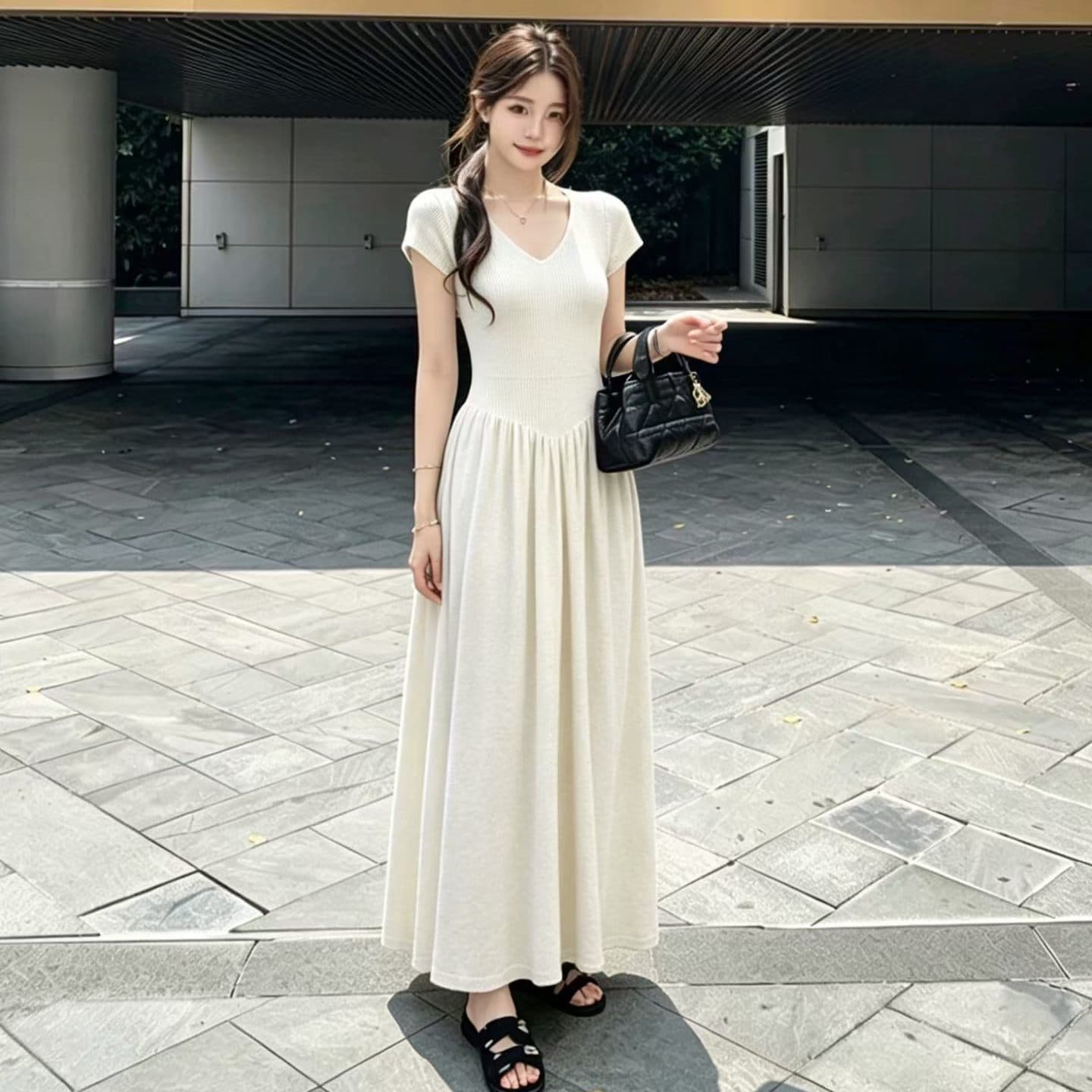 우아함 품격 미니멀리즘 한 부서 2026 년 여름 새로운 디자인 센스 허리 수축 슬림해 보이는 레트로 여성 드레스 상세 이미지 2