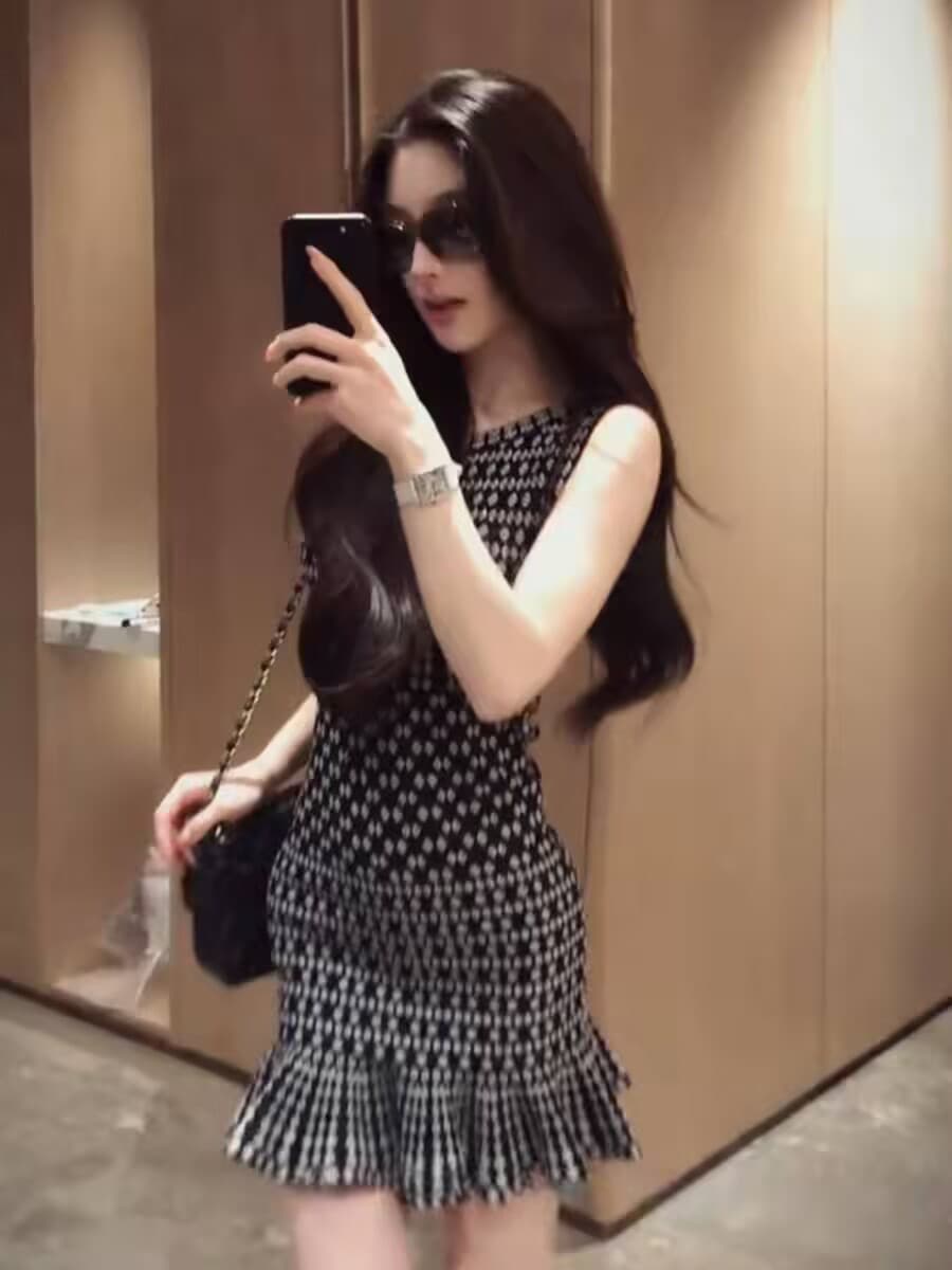 블랙 퍼스 깨진 란 프랑스식 레트로 타이트 스커트 품격 인어 꼬리 치마 도트 무늬 고급 센스 명문 여성 니트 자카드 드레스 상세 이미지 4