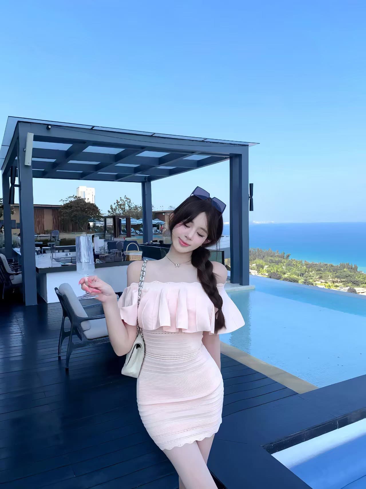 프랑스식 오프숄더 니트 여성 드레스 여름 프릴 타이트 스커트 허리 수축 섹시함 짧은 치마 상세 이미지 3