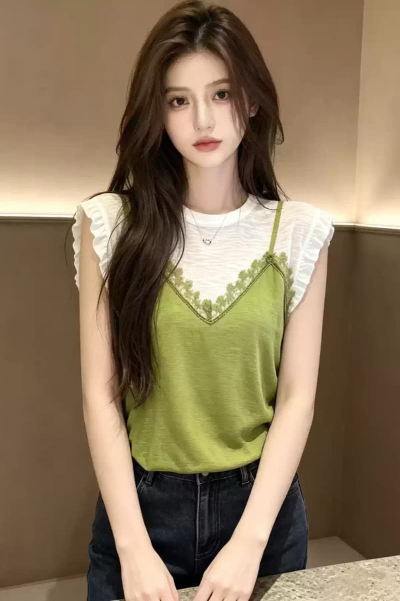 한 부서 녹색 페이크 레이어드 니트 스웨터 여성 2026 새로운 여름 고유 한 아름다운 자이언트 잘 생긴 ~ 중 디자인 센스 맨위 상세 이미지 6