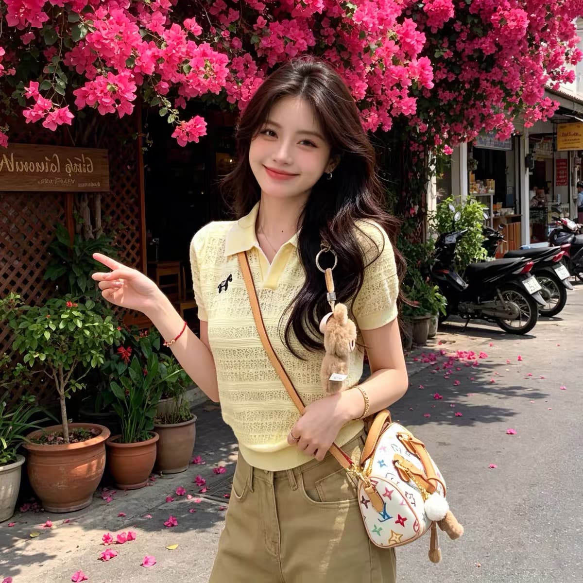 한 부서 품격 POLO 칼라 홀로우 아웃 반팔 니트 스웨터 여름 디자인 센스 고유 한 Chic 출퇴근 쇼트 스타일 맨위 여성