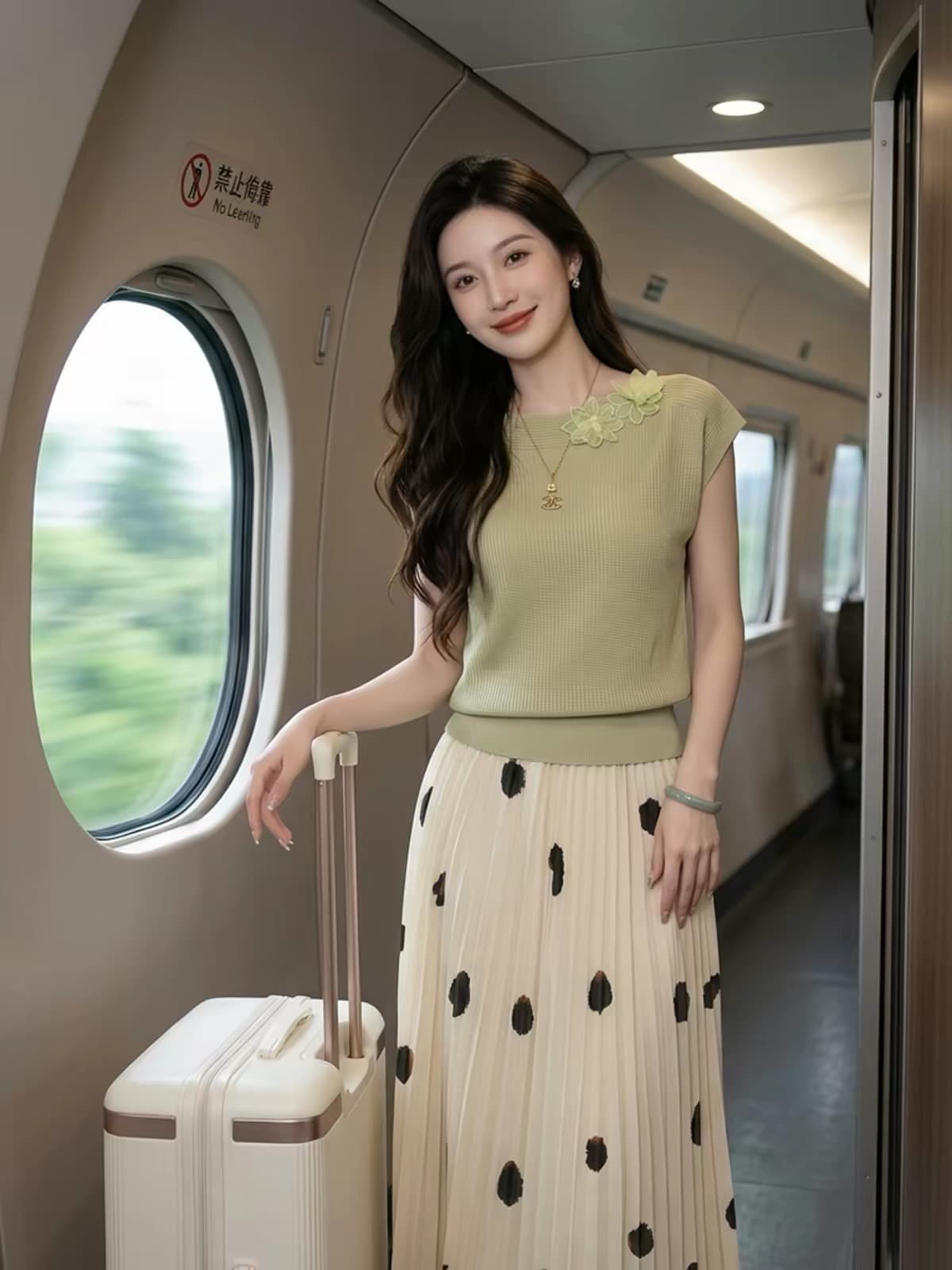 2026 새로운 여성 고유 한 아름다운 그레이트 봐. 의류 3 차원 꽃 디자인 녹색 니트 반팔 여성 여름 상세 이미지 5