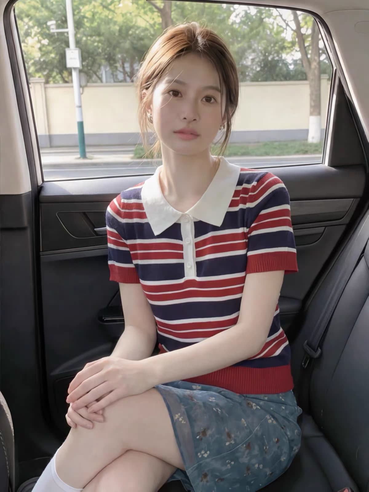 아메리칸 학원 스타일 배색 스트라이프 POLO 칼라 얼음 실크 니트 스웨터 여성 여름 몸매 가꾸기 긍정적 인 어깨 반팔 티셔츠 맨위 상세 이미지 4