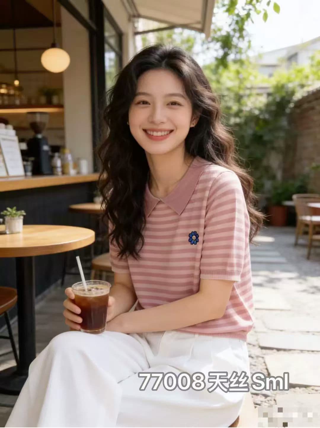 얼음 실크 반팔 티셔츠 여성 2026 새로운 여름 스트라이프 POLO 칼라 얇은 스타일 니트 스웨터 루즈핏 슬림해 보이는 맨위 상세 이미지 1