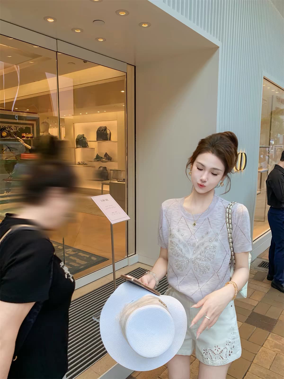 물고기 토끼 화이트 나비 반팔 티셔츠 여성 여름 2026 새로운 얇은 스타일 디자인 센스 작은 대중 니트 스웨터 맨위 상세 이미지 4