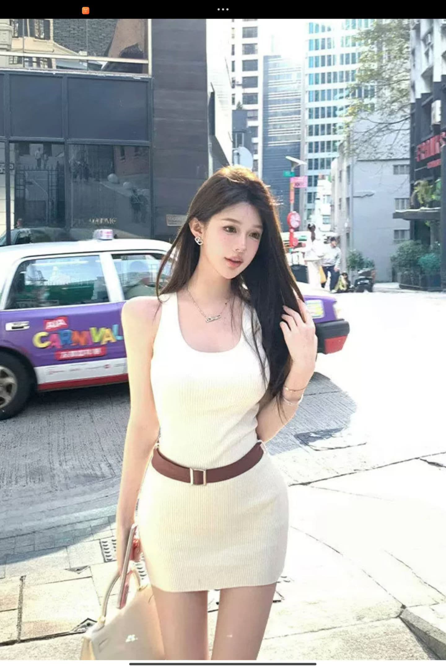 벨트 포함 화이트 니트 조끼 여성 드레스 여름 한 부서 작은 키 순수한 욕망 핫걸 타이트 타이트 스커트 미니 스커트 상세 이미지 4