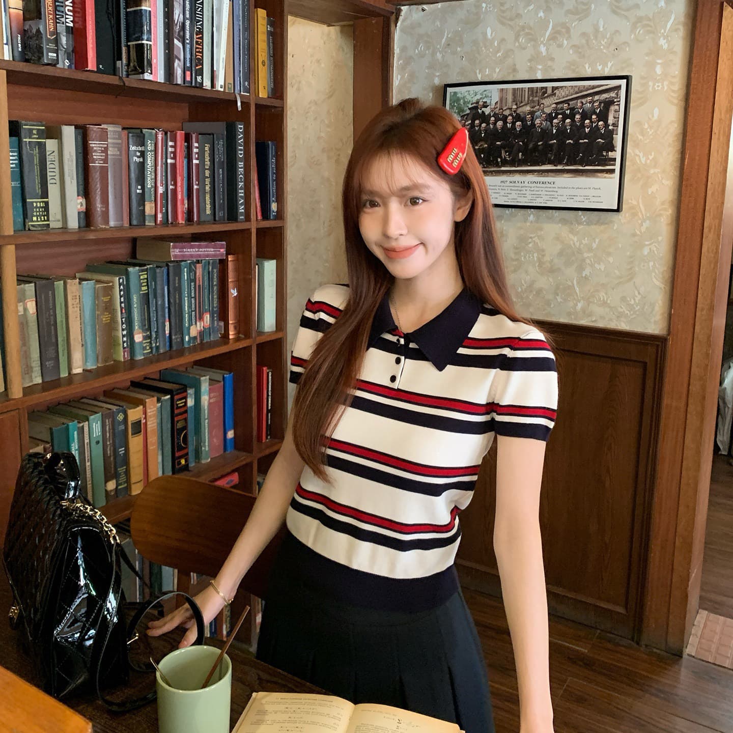 한 부서 레트로 배색 스트라이프 반팔 니트 스웨터 여성 여름 느슨함 센스 Chic 몸매 가꾸기 슬림해 보이는 다용도 맨위 트렌디 상세 이미지 3