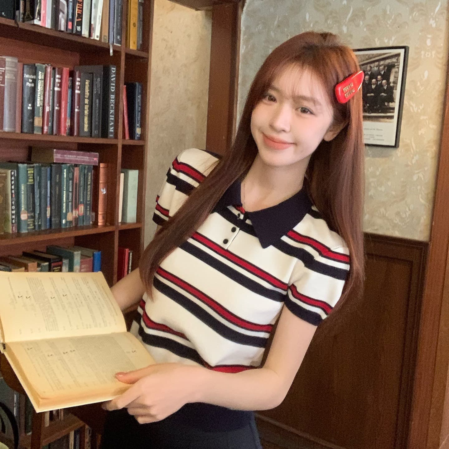 한 부서 레트로 배색 스트라이프 반팔 니트 스웨터 여성 여름 느슨함 센스 Chic 몸매 가꾸기 슬림해 보이는 다용도 맨위 트렌디 상세 이미지 5