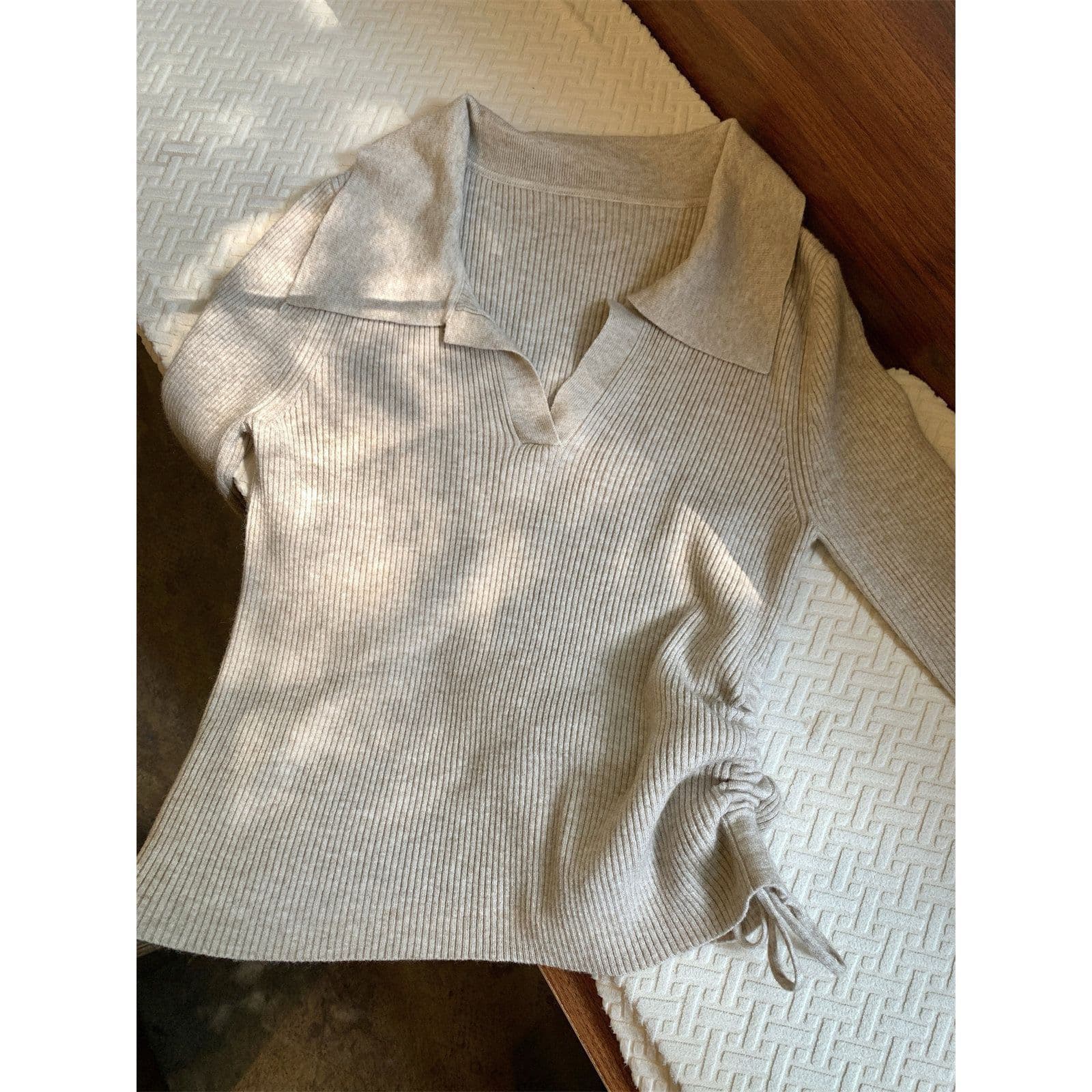 POLO 칼라 니트 스웨터 여성 봄 가을 몸매 가꾸기 인사이드 가져 가라. 고급 센스 펌프 로프 허리 수축 디자인 센스 스웨터 기본 셔츠 맨위 상세 이미지 4