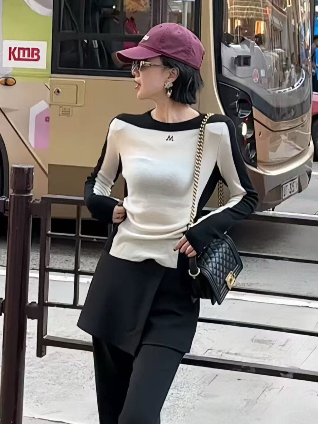 유럽 역 고급 센스 패치워크 색상 니트 스웨터 긴팔 티셔츠 여성 조기 가을 몸매 가꾸기 맨위 기본 셔츠 외국 가스 작은 셔츠 이미지 4