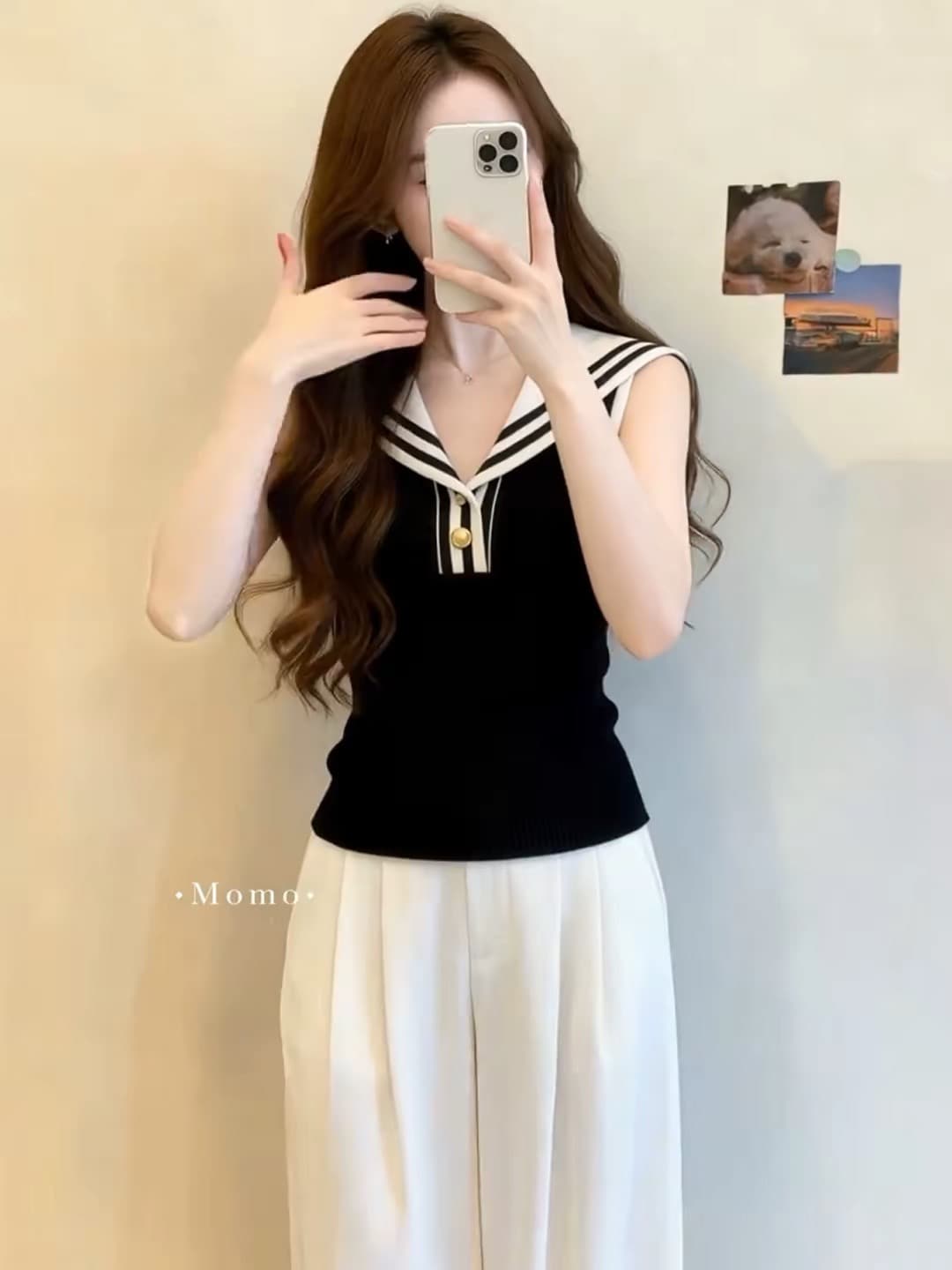 한 부서 학원 스타일 해군 칼라 민소매 니트 조끼 여성 여름 빅 사이즈 지방 mm 몸매 가꾸기 슬림해 보이는 슈퍼 잘 생긴 맨위 이미지 4