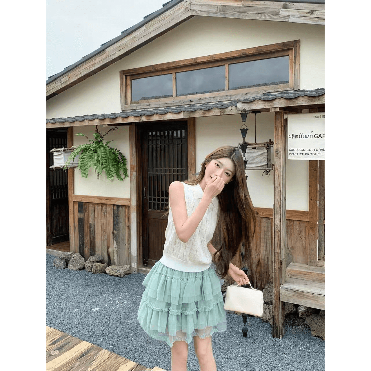 오래된 돈 바람 레트로 POLO 칼라 꽈배기 홀로우 아웃 니트 맨위 여성 여름 고급 센스 폴로 칼라 어깨 민소매 조끼 이미지 5